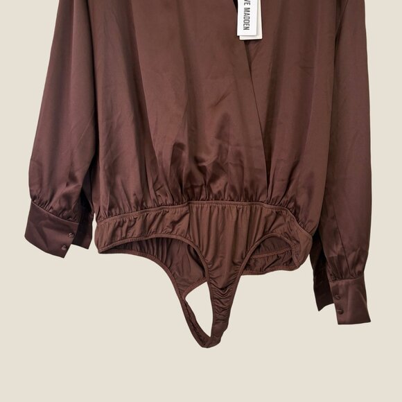 Steve Madden Tamaira Rich Brown Satin Bodysuit Puffed Sleeves Size 2X NWT - Picture 5 of 8